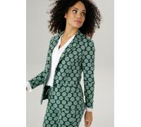 Jerseyblazer ANISTON SELECTED, Damen, Gr. 36, grün (dunkelgrün, mint), Jersey, Obermaterial: 60% Polyester, 30% Viskose, 10% Elasthan, gepunktet, gestreift, figurbetont hüftlang, Blazer, mit gestreift
