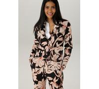 Jerseyblazer ANISTON SELECTED, Damen, Gr. 40, bunt (sand, schwarz, zimt), Jersey, Obermaterial: 95% Polyester, 5% Elasthan, bedruckt, gemustert, figurbetont hüftlang, Blazer, mit großflächigem und abs