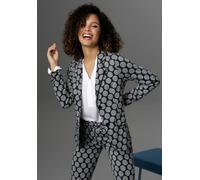 Jerseyblazer ANISTON SELECTED, Damen, Gr. 46, grau (dunkelblau, grau), Jersey, Obermaterial: 60% Polyester, 30% Viskose, 10% Elasthan, gepunktet, gestreift, figurbetont hüftlang, Blazer, mit gestreift