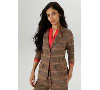 Jerseyblazer ANISTON SELECTED, Damen, Gr. 48, camel, braun, goldgelb, rot, beige, Jersey, Obermaterial: 65% Polyester, 33% Viskose, 2% Elasthan, gemustert, kariert, figurbetont hüftlang, Blazer, mit k