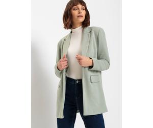 Jerseyblazer BONPRIX "Langer Jersey-Blazer mit Taschen", Damen, Gr. 36, rauchgrün meliert (länge: regulär), Obermaterial: 67% Polyester, 33% Viskose. Futter: 100% Polyester, loose fit, Blazer Jerseybl