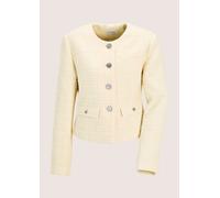 Jerseyblazer MADELEINE "Blazer Eleganter Tweed-Kurzblazer mit Metallknöpfen", Damen, Gr. 44, weiß (wollweiß), Obermaterial: 80% Polyester PES. 20% Wolle WO., Modern, normal, Blazer, Edle Metallknöpfe