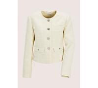Jerseyblazer MADELEINE "Blazer Eleganter Tweed-Kurzblazer mit Metallknöpfen", Damen, Gr. 48, weiß (wollweiß), Obermaterial: 80% Polyester PES. 20% Wolle WO., Modern, normal, Blazer, Edle Metallknöpfe 