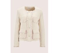 Jerseyblazer MADELEINE "Blazer Kurzer Bouclé-Blazer", Damen, Gr. 38, weiß (perlweiß, hellamethyst), Obermaterial: 73% Baumwolle CO. 22% Polyester PES. 5% sonstige Fasern AF., Blazer (35231334-38) perl