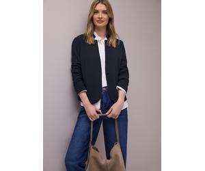 Jerseyblazer STREET ONE, Damen, Gr. 34, shadowed navy, Web, Obermaterial: 71% Polyester, 26% Viskose, 3% Elasthan, unifarben, tailliert hüftbedeckend, tiefer V-Ausschnitt, abgesteppte Kante, Blazer, m