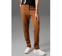 Jerseyhose ANISTON CASUAL, Damen, Gr. 42, N-Gr, braun, Jersey, Obermaterial: 63% Polyester, 32% Viskose, 5% Elasthan, unifarben, figurumspielend lang, Hosen Jerseyhose, mit Biesen verziert (14044047-4