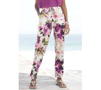 Jerseyhose BEACHTIME, Damen, Gr. 38, N-Gr, weiß (weiß bedruckt), Jersey, Obermaterial: 100% Viskose, bedruckt, figurumspielend lang, Hosen Jerseyhose, mit Blumendruck und elastischem Bund, Sommerhose,
