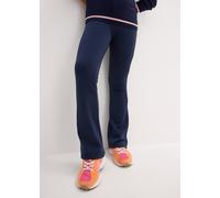 Jerseyhose BONPRIX "Ausgestellte Jerseyhose mit angerauter Innenseite", Mädchen, Gr. 152/158, N-Gr, blau (dunkelblau), Jersey, Obermaterial: 92% Polyester, 8% Elasthan, unifarben, Basic lang, Hosen Je