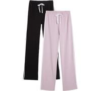 Jerseyhose BONPRIX, Damen, Gr. 48/50 (XL), N-Gr, schwarz, rauchflieder, Jersey, Obermaterial: 95% Baumwolle, 5% Elasthan, kontrastfarbene Details, meliert, unifarben, straight fit lang, Hosen Jerseyho