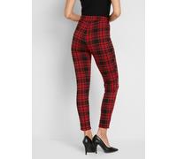 Jerseyhose BONPRIX, Damen, Gr. 52/54 (XXL), N-Gr, rot (granatrot, schwarz kariert), Obermaterial: 70% Polyester, 27% Viskose, 3% Elasthan, slim fit, Hosen Jerseyhose, aus Polyester, Viskose und Elasth