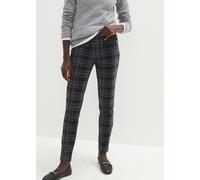 Jerseyhose BONPRIX, Damen, Gr. 52/54 (XXL), N-Gr, schwarz (schwarz, rauchgrau kariert), Obermaterial: 70% Polyester, 27% Viskose, 3% Elasthan, slim fit, Hosen Jerseyhose, aus Polyester, Viskose und El