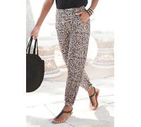Jerseyhose BUFFALO "aus leichter Viskose", Damen, Gr. 46, N-Gr, schwarz (schwarz, taupe bedruckt), Jersey, Obermaterial: 100% Viskose, bedruckt, figurumspielend lang, Hosen Jerseyhose, mit Alloverprin