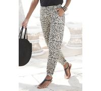 Jerseyhose BUFFALO, Damen, Gr. 38, N-Gr, schwarz (schwarz, taupe bedruckt), Jersey, Obermaterial: 100% Viskose, bedruckt, figurumspielend lang, Hosen Jerseyhose, mit Alloverprint, sommerliche Schlupfh