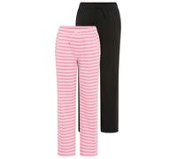 Jerseyhose H.I.S "2er Pack Wirkhosen 1x uni + 1x geringelt, für Mädchen", Mädchen, Gr. 158, N-Gr, schwarz, pink geringelt, Single Jersey, Obermaterial: 100% Baumwolle, geringelt, unifarben, Basic, Hos