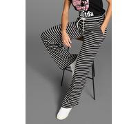 Jerseyhose KANGAROOS, Damen, Gr. 50, N-Gr, schwarz-weiß (schwarz, sanftes weiß), Jersey, Obermaterial: 95% Viskose, 5% Elasthan, gestreift, figurumspielend extralang, Hosen Jerseyhose, gestreift mit w