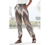Jerseyhose LASCANA, Damen, Gr. 44, N-Gr, bunt (schwarz, braun, creme bedruckt), Jersey, Obermaterial: 100% Viskose, bedruckt, figurumspielend lang, Hosen, mit Alloverprint und Taschen, Stretchbund, St