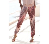 Jerseyhose LASCANA, Damen, Gr. 46, N-Gr, rot (sand, bordeaux bedruckt), Jersey, Obermaterial: 100% Viskose, bedruckt, modisch, figurumspielend lang, Hosen, mit Alloverprint und Taschen, Stretchbund, S