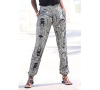 Jerseyhose LASCANA, Damen, Gr. 38, N-Gr, schwarz (schwarz, creme bedruckt), Jersey, Obermaterial: 100% Viskose, bedruckt, Paisley, modisch, figurumspielend lang, Hosen, mit Paisleydruck und Taschen, e