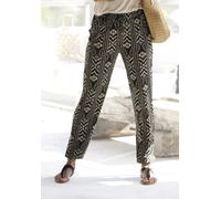 Jerseyhose LASCANA Gr. 44, N-Gr, beige (schwarz, creme, bedruckt), Damen, Jersey, Obermaterial: 100% Viskose, bedruckt, Hosen, mit Ethnomuster und Taschen, Sommerhose (78888444-44) schwarz, creme, bed