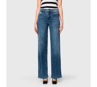 Jerseyhose MAC "Shirt-Hose Palazzo Cropped", Damen, Gr. 42, Länge 32, blau (classy midblau), Jersey, Obermaterial: 69% Baumwolle, 23% Viskose, 7% Polyester, 1% Elasthan, gerade 7/8-Länge, Hosen Jersey