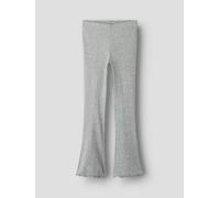 Jerseyhose NAME IT "NKFNAKAL BOOTCUT LEGGING NOOS", Mädchen, Gr. 134, N-Gr, grau melange (blank), Feinripp, Obermaterial: 95% Baumwolle, 5% Elasthan, meliert, unifarben, bootcut fit lang, Hosen Jersey