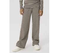 Jerseyhose NAME IT "NKFSURAJA STRAIGHT PANT NOOS", Mädchen, Gr. 140, N-Gr, schwarz coffee stripes:with peyote, Rippware, Obermaterial: 95% Baumwolle, 5% Elasthan, gestreift, straight fit knöchellang,
