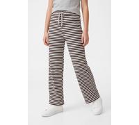 Jerseyhose NAME IT "NKFSURAJA STRAIGHT PANT NOOS", Mädchen, Gr. 146, N-Gr, schwarz coffee stripes:with peyote, Rippware, Obermaterial: 95% Baumwolle, 5% Elasthan, gestreift, straight fit knöchellang,