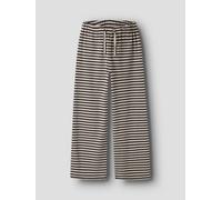 Jerseyhose NAME IT "NKFSURAJA STRAIGHT PANT NOOS", Mädchen, Gr. 146, N-Gr, schwarz coffee stripes:with peyote, Rippware, Obermaterial: 95% Baumwolle, 5% Elasthan, gestreift, straight fit knöchellang,