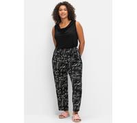 Jerseyhose SHEEGO, Damen, Gr. 40, Normalgrößen, schwarz (schwarz, gemustert), 95% Viskose, 5% Elasthan, bedruckt, geblümt, gemustert, mehrfarbig, Hosen Jerseyhose (81953857-40) schwarz, gemustert