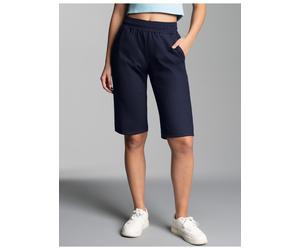 Jerseyhose TRIGEMA "TRIGEMA Bermuda aus Single-Jersey", Damen, Gr. L, US-Größen, blau (navy), Single Jersey, 100% Baumwolle, Hosen Jerseyhose (398351-L) navy