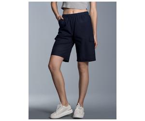Jerseyhose TRIGEMA "TRIGEMA Cargo-Bermuda aus 100% Baumwolle", Damen, Gr. XL, Normalgrößen, blau (navy), Web, 100% Baumwolle, Hosen Jerseyhose (394870-XL) navy