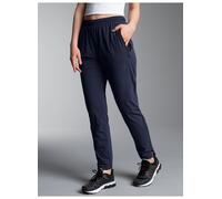 Jerseyhose TRIGEMA "TRIGEMA Freizeithose mit Bein-Reißverschluss", Damen, Gr. S, Normalgrößen, blau (navy), Web, 74% Nylon, 26% Elastan, Basic, Hosen Jerseyhose (79420242-S) navy