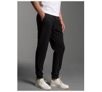 Jerseyhose TRIGEMA "TRIGEMA Jogginghose mit aufgesetzten Taschen", Damen, Gr. M, Normalgrößen, schwarz, Sweatware, 55% Polyester, 45% Baumwolle, Hosen Jerseyhose (19476168-M) schwarz