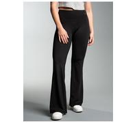 Jerseyhose TRIGEMA "TRIGEMA Schlaghose mit hohem Bund", Damen, Gr. M, US-Größen, schwarz, 85% Polyester, 15% Elasthan, Basic, Hosen Jerseyhose (11738626-M) schwarz