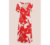 Jerseykleid ALBA MODA "Jerseykleid Jerseykleid", Damen, Gr. 42, N-Gr, rot (koralle, creme), Obermaterial: 95% Viskose CV. 5% Elasthan EL., Modern, normal, V-Ausschnitt, Kleider Jerseykleid (18360724-4