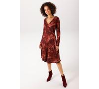 Jerseykleid ANISTON CASUAL, Damen, Gr. 34, N-Gr, bordeaux, weinrot, zimt, orange, beige, Single Jersey, Obermaterial: 95% Viskose, 5% Elasthan, bedruckt, figurumspielend knieumspielend, V-Ausschnitt,