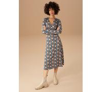 Jerseykleid ANISTON CASUAL, Damen, Gr. 36, N-Gr, bunt (petrol, beige, braun), Single Jersey, Obermaterial: 95% Viskose, 5% Elasthan, bedruckt, geblümt, gemustert, figurbetont kniebedeckend, V-Ausschni