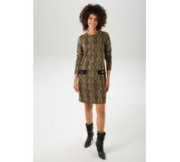 Jerseykleid ANISTON CASUAL, Damen, Gr. 40, N-Gr, beige, oliv, schwarz, Jersey, Obermaterial: 70% Polyester, 28% Viskose, 2% Elasthan, Jacquardmuster, Schlangenoptik, gemustert, figurumspielend kniefre