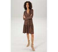 Jerseykleid ANISTON CASUAL, Damen, Gr. 40, N-Gr, braun (braun, sand, petrol), Single Jersey, Obermaterial: 95% Viskose, 5% Elasthan, bedruckt, gemustert, figurumspielend kniefrei, V-Ausschnitt, Kleide