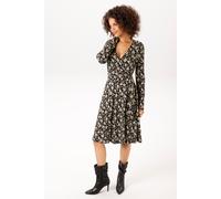 Jerseykleid ANISTON CASUAL, Damen, Gr. 40, N-Gr, schwarz (schwarz, hellbeige, grün, beige), Single Jersey, Obermaterial: 95% Viskose, 5% Elasthan, bedruckt, geblümt, figurumspielend knieumspielend, V-