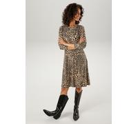 Jerseykleid ANISTON CASUAL, Damen, Gr. 42, N-Gr, beige (beige, schwarz, taupe), Single Jersey, Obermaterial: 95% Viskose, 5% Elasthan, bedruckt, figurumspielend kniefrei, Rundhals, Kleider Jerseykleid