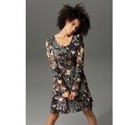Jerseykleid ANISTON CASUAL, Damen, Gr. 42, N-Gr, bunt (schwarz, grün, orange, rot, mais, flieder, rose), Single Jersey, Obermaterial: 95% Baumwolle, 5% Elasthan, bedruckt, geblümt, kniefrei, Rundhals,