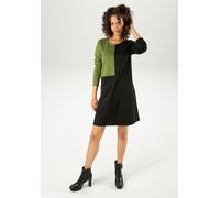 Jerseykleid ANISTON CASUAL, Damen, Gr. 46, N-Gr, Langarm, Milano Rib, bunt (schwarz, moosgrün), Milano Rib, Obermaterial: 65% Viskose, 31% Polyester, 4% Elasthan, unifarben mit Farbeinsatz, kniefrei,