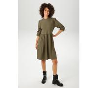 Jerseykleid ANISTON CASUAL, Damen, Gr. 48, N-Gr, grün (oliv), Single Jersey, Obermaterial: 98% Polyester, 2% Elasthan, Strukturmuster, unifarben, lässig geschnitten kniefrei, Rundhals, elastischer Bun