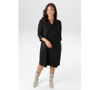 Jerseykleid ANISTON PLUS, Damen, Gr. 46, N-Gr, schwarz, Jersey, Obermaterial: 70% Polyester, 25% Viskose, 5% Elasthan, unifarben, figurumspielend kniebedeckend, V-Ausschnitt, mit Schlitz, Kleider Jers