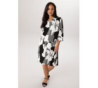 Jerseykleid ANISTON PLUS, Damen, Gr. 46, N-Gr, schwarz, weiß, Jersey, Obermaterial: 85% Viskose, 10% Polyester, 5% Elasthan, bedruckt, gemustert, figurumspielend kniebedeckend, V-Ausschnitt, Kleider J