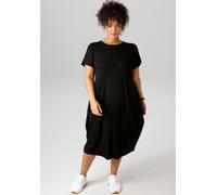Jerseykleid ANISTON PLUS, Damen, Gr. 48, N-Gr, schwarz, Jersey, Obermaterial: 95% Viskose, 5% Elasthan, unifarben, bequem kniebedeckend, Rundhals, abgestepptes Bündchen, Kleider Jerseykleid (39272036-
