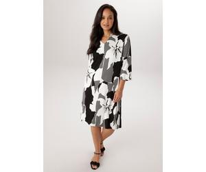 Jerseykleid ANISTON PLUS, Damen, Gr. 48, N-Gr, schwarz, weiß, Jersey, Obermaterial: 85% Viskose, 10% Polyester, 5% Elasthan, bedruckt, gemustert, figurumspielend kniebedeckend, V-Ausschnitt, Kleider J