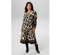 Jerseykleid ANISTON PLUS, Damen, Gr. 50, N-Gr, leoprint, Milano Rib, Obermaterial: 70% Viskose, 25% Polyester, 5% Elasthan, gemustert, figurumspielend kniebedeckend, V-Ausschnitt, Kleider Jerseykleid,