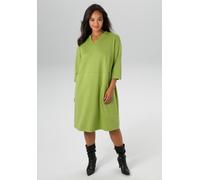 Jerseykleid ANISTON PLUS, Damen, Gr. 52, N-Gr, grün, Jersey, Obermaterial: 70% Polyester, 25% Viskose, 5% Elasthan, unifarben, figurumspielend kniebedeckend, V-Ausschnitt, mit Schlitz, Kleider Jerseyk